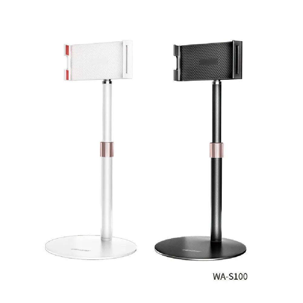 Black adjustable metal bracket holding an 11-inch tablet, showing telescopic arm extended.