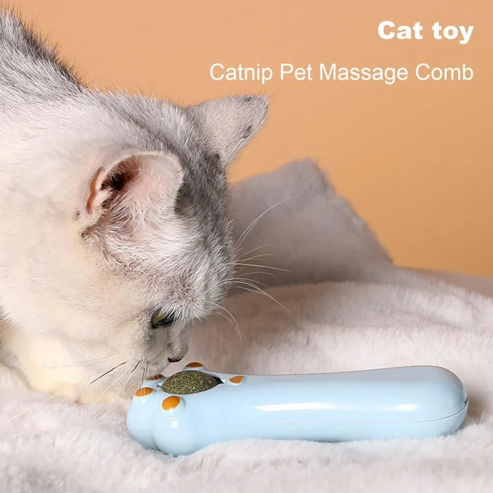 Blue cartoon cat massage comb and dental toy with rounded teeth and dust-proof cover