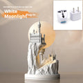 White composite gypsum table lamp with wire control switch on small bedside table