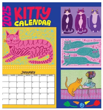 A4 cat wall calendar showing a monthly page with a cat photograph and date grid