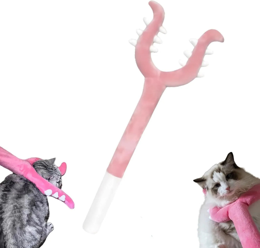 70cm blue plush cat wand toy with foam-filled front for interactive indoor play