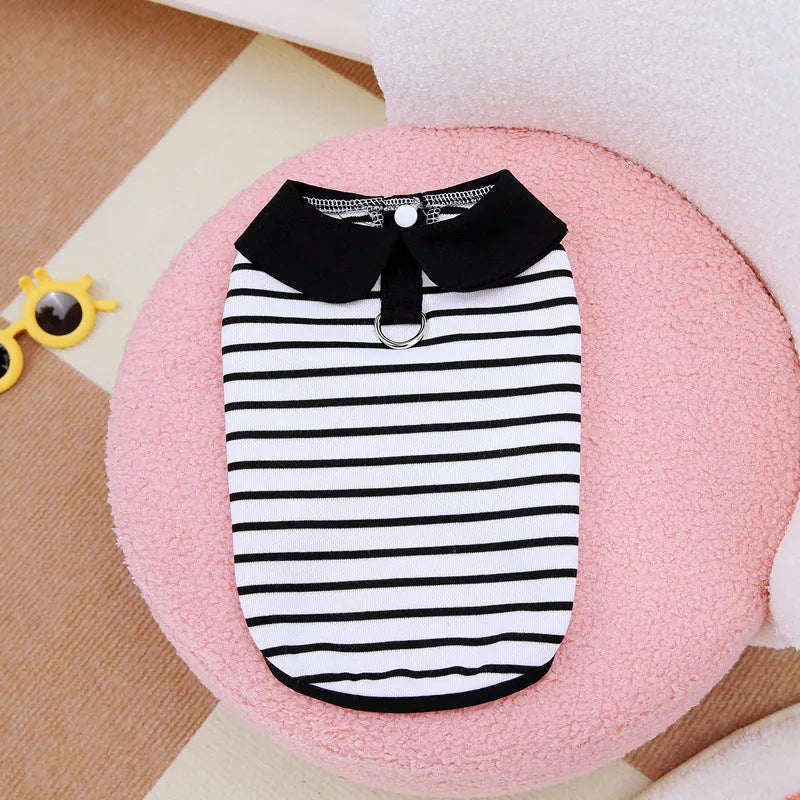 Pet wearing striped cotton t-shirt and skirt set in casual summer clothing