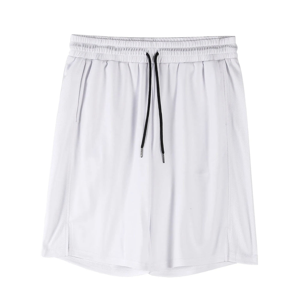 Men's black quick-drying mesh capri shorts with an elastic mid waist on a white background.