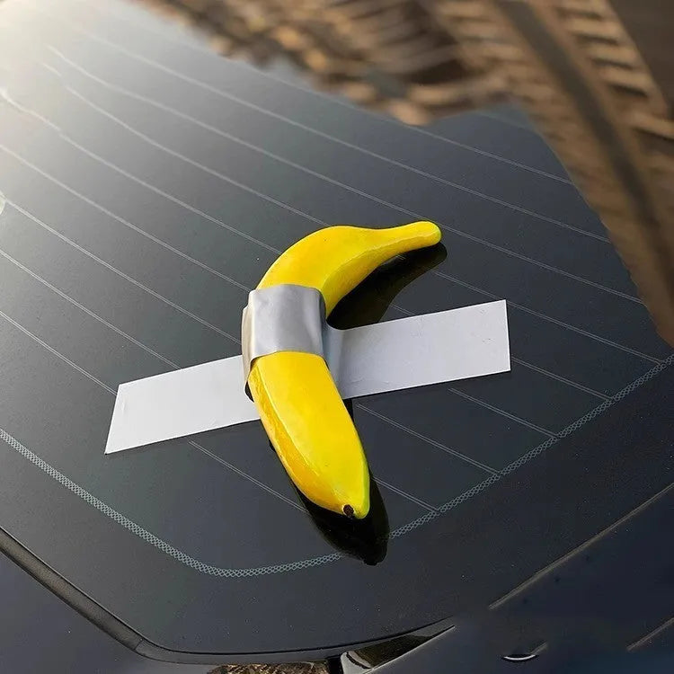 Banana car creative spoof art sticker in foam with cartoon style and silver tape design options.