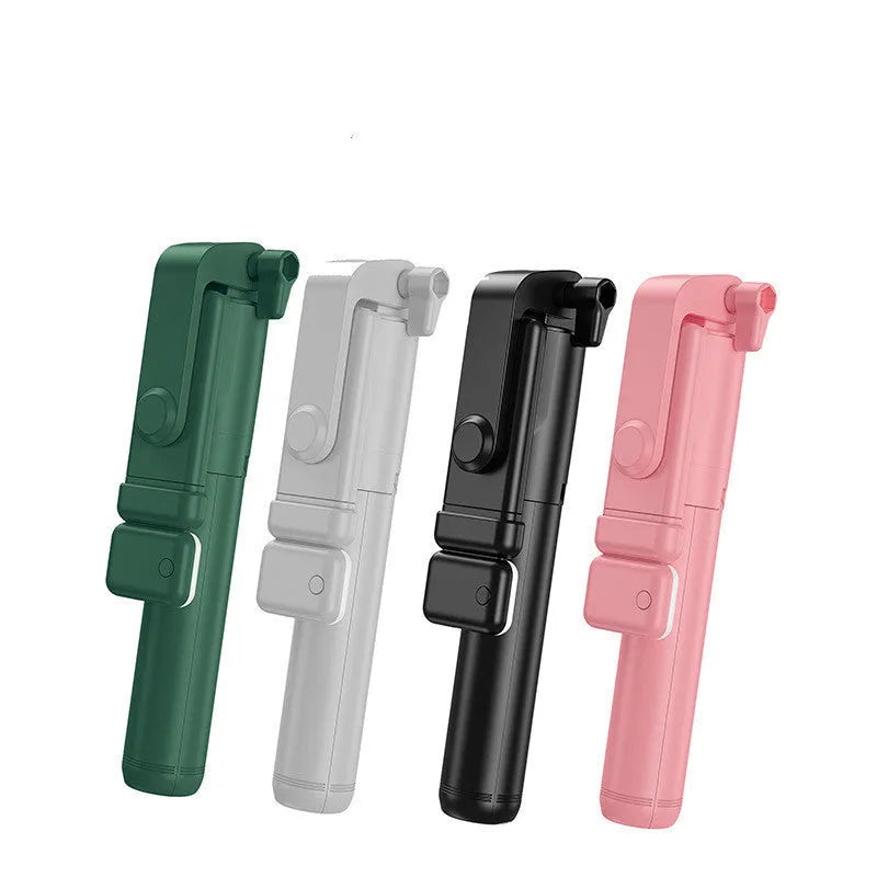 Aluminium Bluetooth selfie stick and tripod phone holder in black, pink, green, or white.