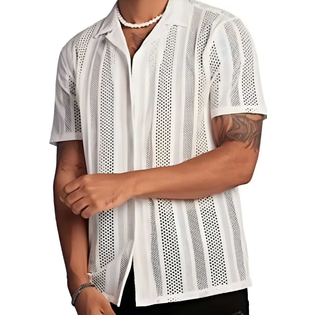Men's button knitted short-sleeved shirt with jacquard craft texture in regular fit