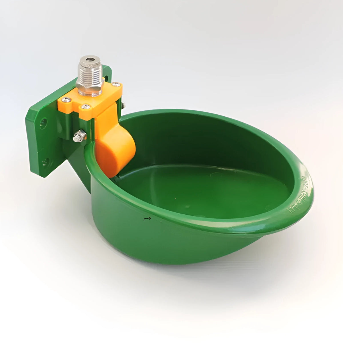 Green plastic drinking bowl for sheep livestock on farms