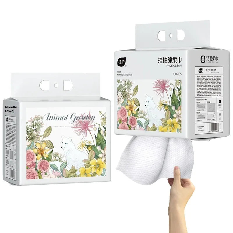 Disposable hanging soft towel roll with 100 sheets in viscose-polyester blend