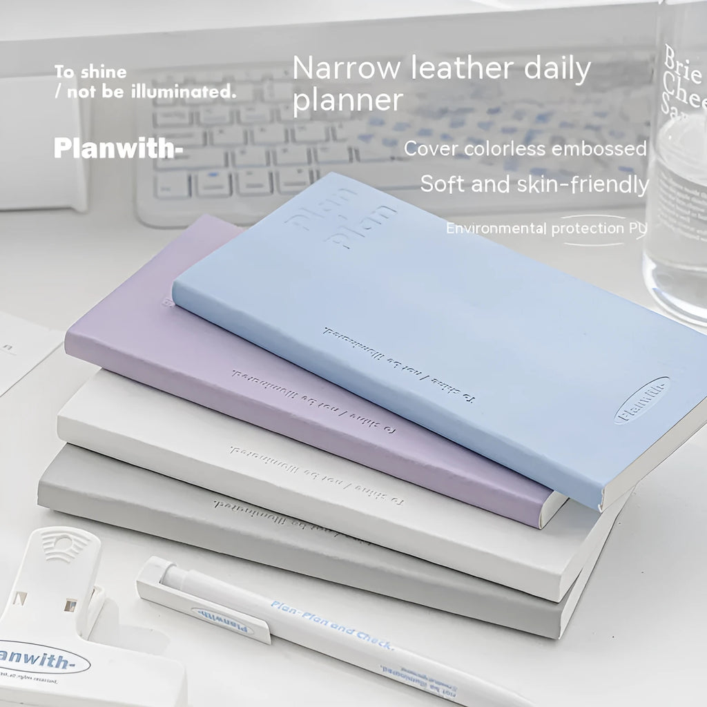 Embossed simple visual meter book notebook showing five colour options: white, purple, blue, gray, and protective cover
