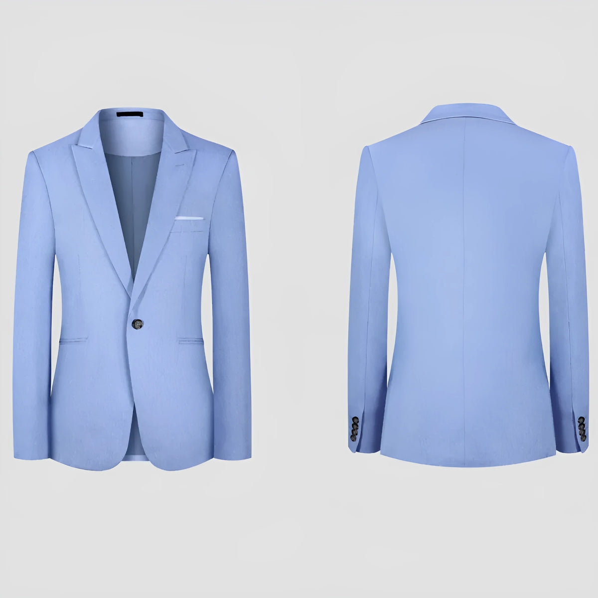 Men's light blue Western style two-piece suit jacket and trousers for smart casual spring summer wear