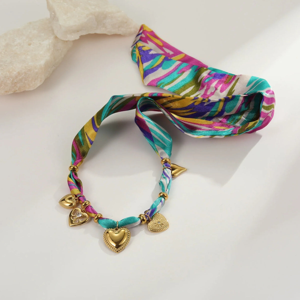 Geometric pendant necklace and bracelet set with stainless steel chain and 18K electroplated finish