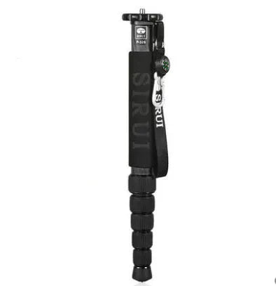 Black carbon fibre SLR camera monopod with six telescopic sections extended