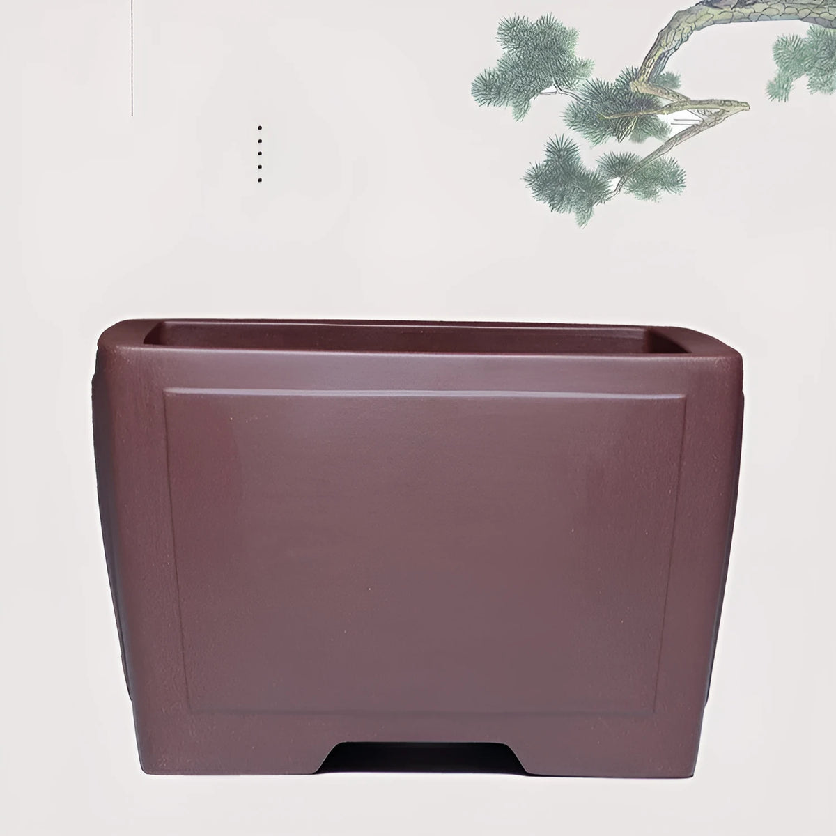 Square purple clay succulent bonsai pot in classical style on wooden table