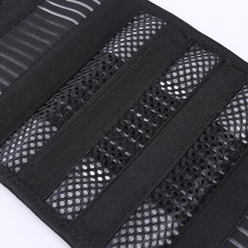 Black sports waist support belt with steel plate for lumbar protection during athletic activities