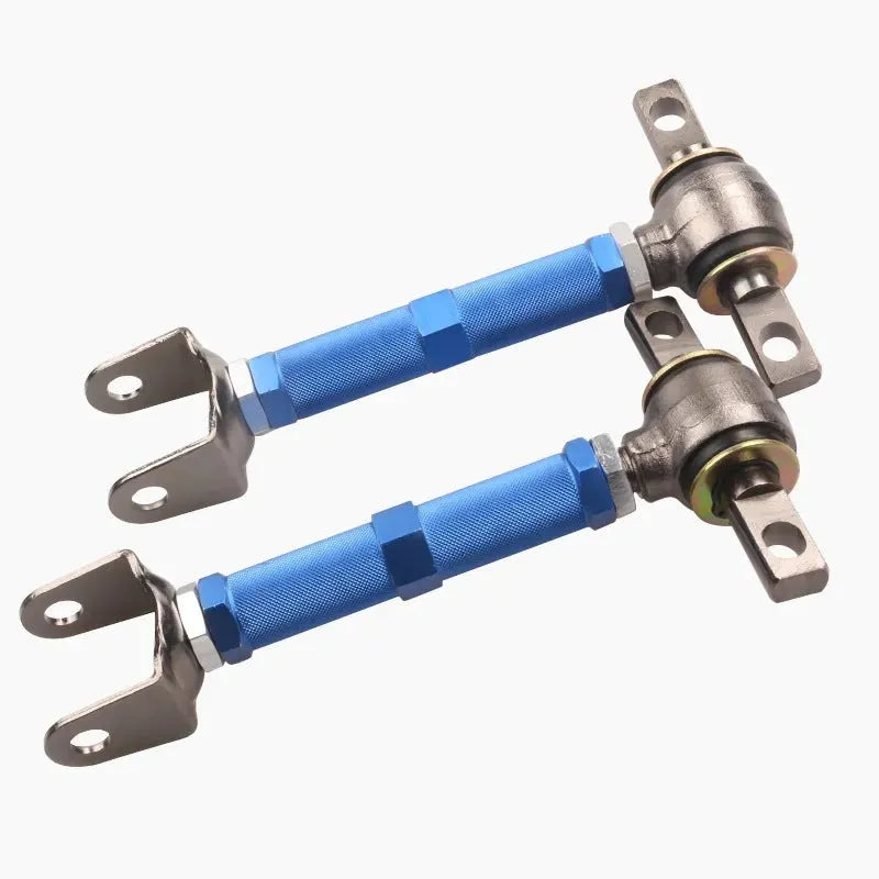 Blue aluminium alloy pull rod rear wheel recliner for Honda Civic EP3 car modification.