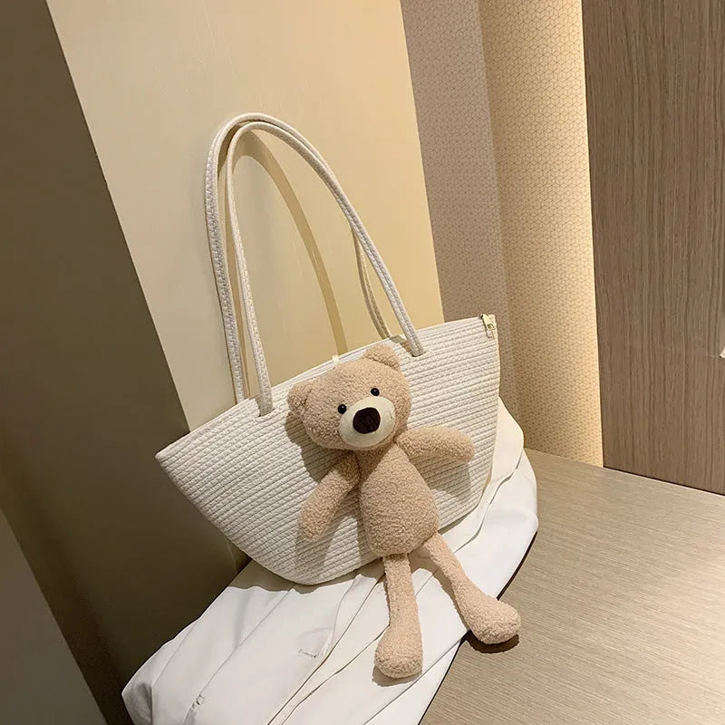 Cotton linen woven dumpling-shaped bag with double straps in multiple colours