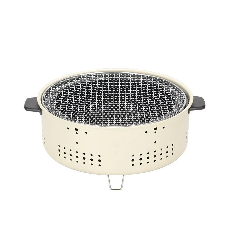 Portable indoor charcoal cooking stove with stainless steel construction and grill rack disk