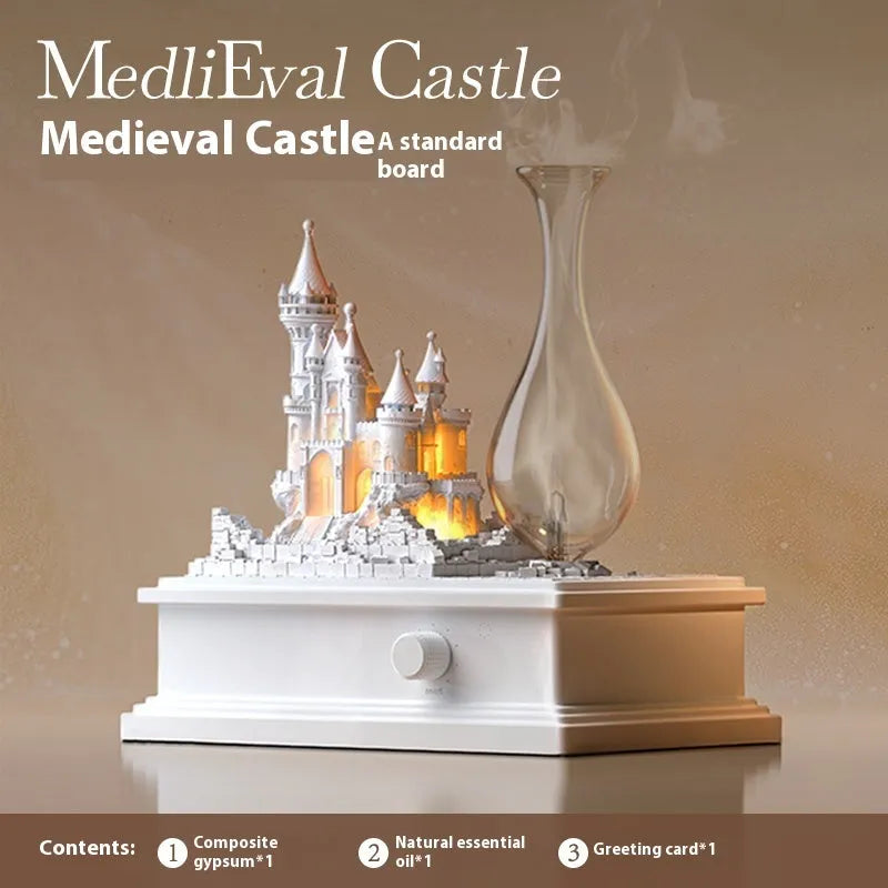 White medieval castle waterless aromatherapy machine with cold fragrance technology and USB-C charging port