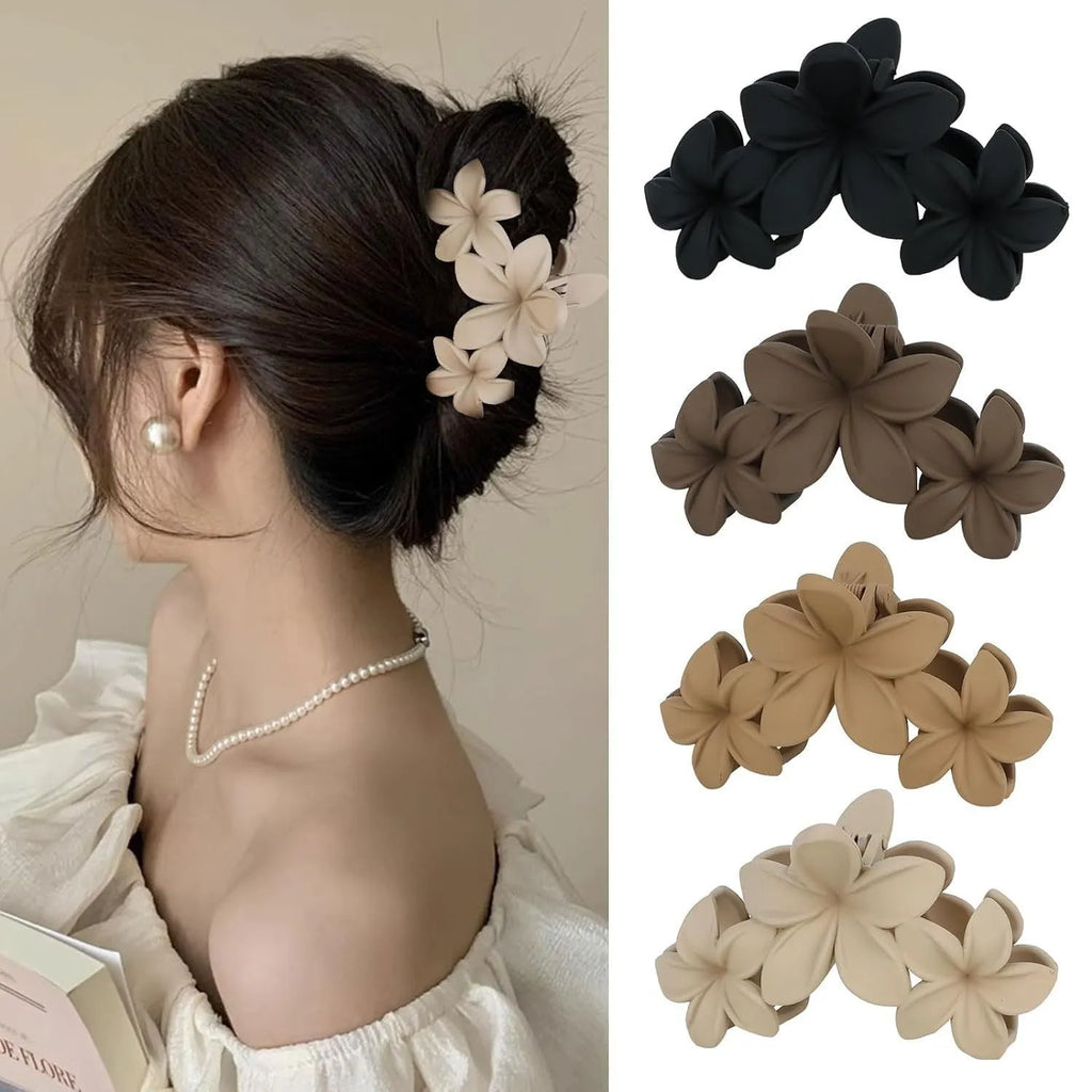 Six nude and rose red plastic hair clips with frosted grip and quadrilateral pointed toe style