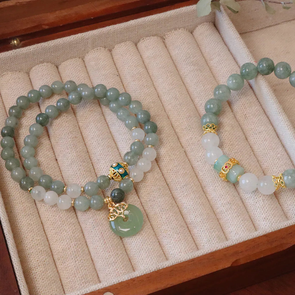 Myanmar jade and crystal safety buckle bracelet with geometric new Chinese style design