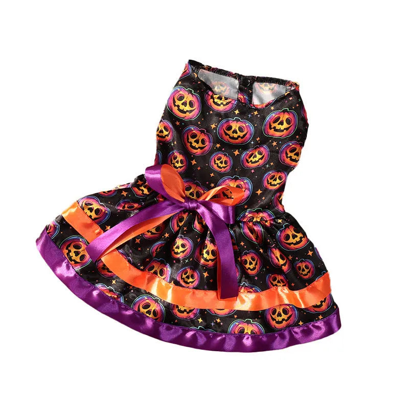 Halloween dog skirt with colourful pumpkin pattern and elastic waistband