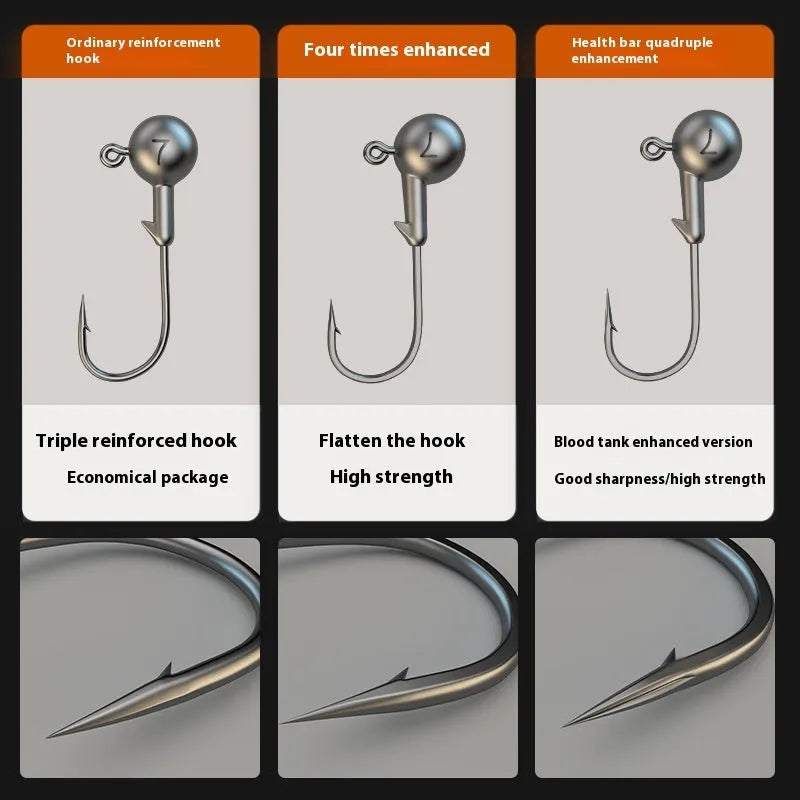 Set of 50 steel jig hooks with primary colour coating for fishing