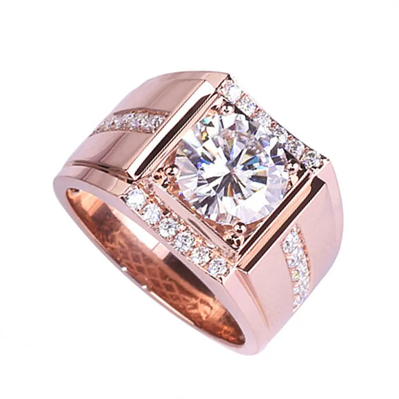 Men's adjustable imitation moissanite ring showing open mouth design and geometric diamond shape
