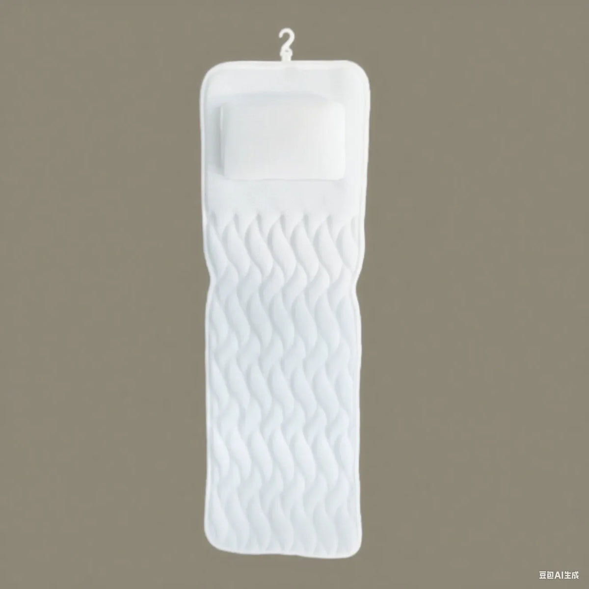 White bathtub pillow with 4D mesh material and seven suction cups showing 3D permeable construction