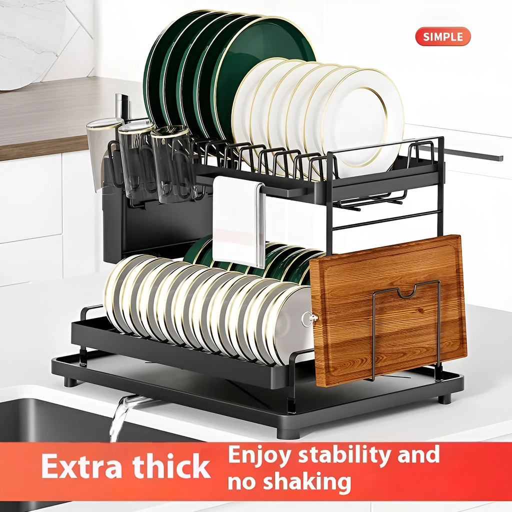 White and black double-layer removable kitchen storage rack made from carbon steel.
