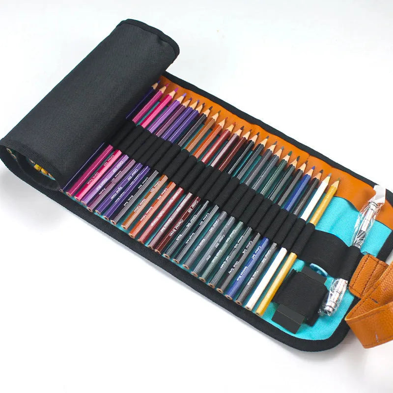 Wooden coloured pencil set with fifty colours in storage case for oil painting