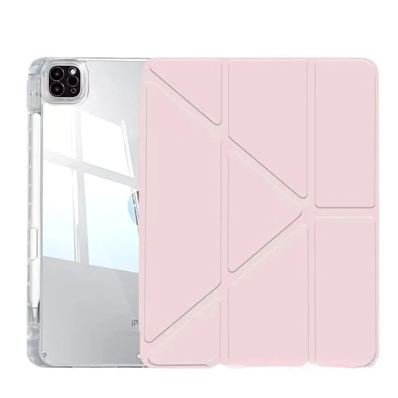 Transparent acrylic iPad protective cover with a folded-out stand in Light Purple colour.