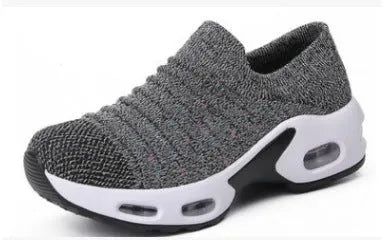 Women's plus size fly-knit socks shoes in stretch knitted mesh with low heel