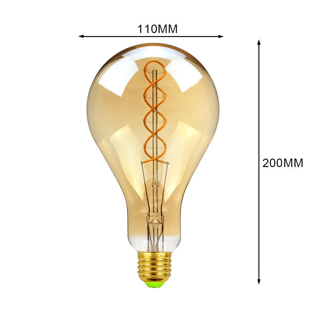 Double helix gold LED soft light strip with spiral bulb measuring 110mm by 200mm