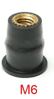 Motorcycle windshield mounting hardware black rubber well nuts with brass inserts M4 M5 M6 sizes