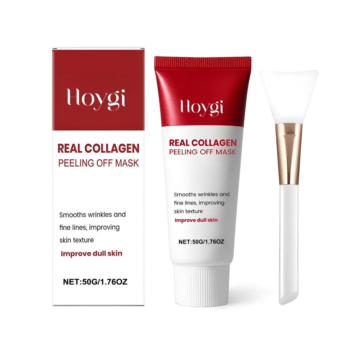 50g jar of transparent collagen peel-off mask with an application brush.