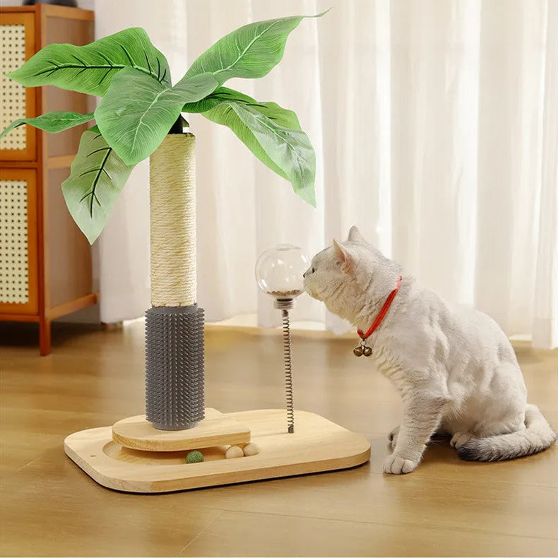 Wooden vertical cat scratching post with canna coloured grab column