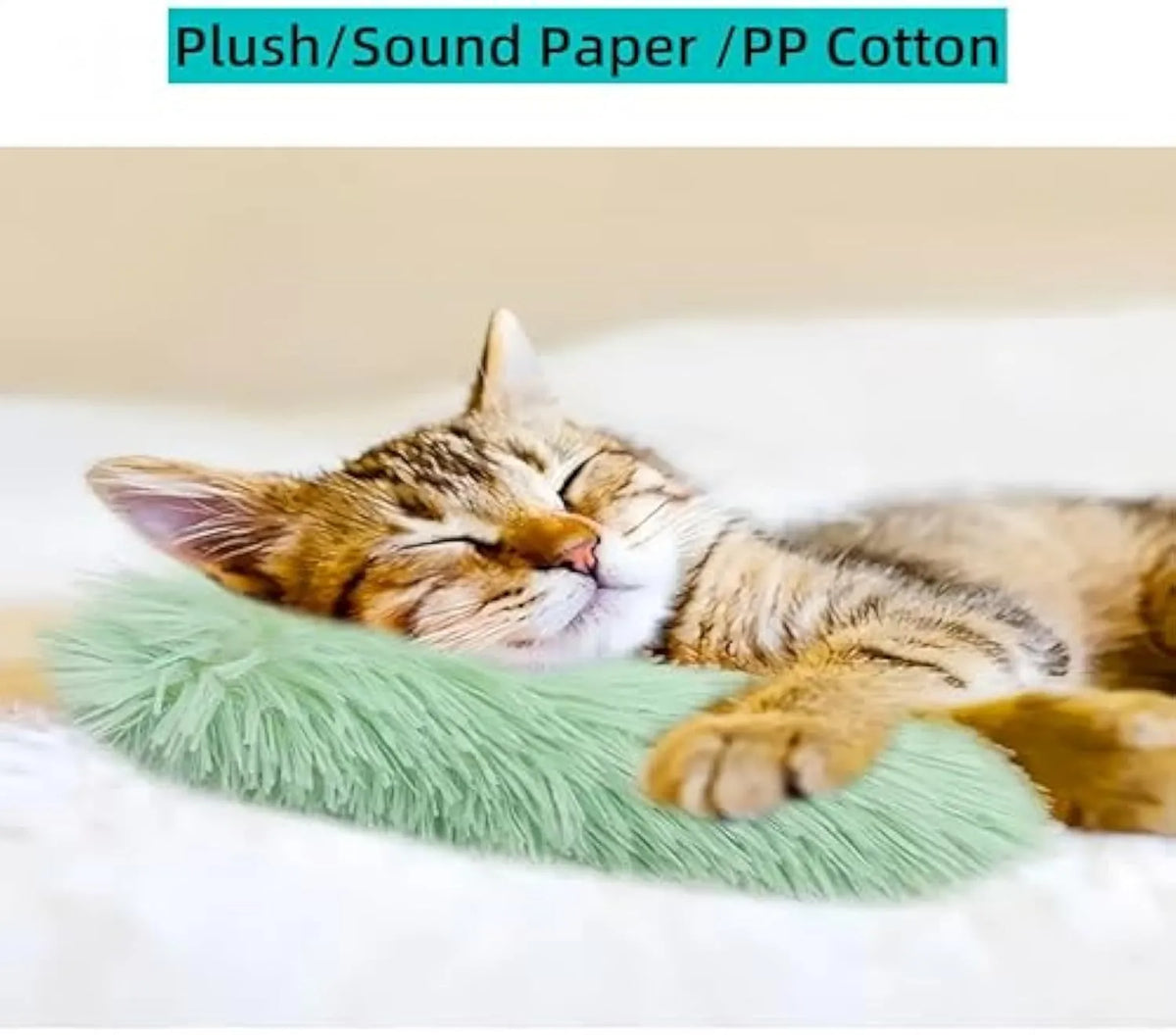 Interactive cat toys with catnip pillows in various colours including white, blue, gray, green, pink, and yellow options
