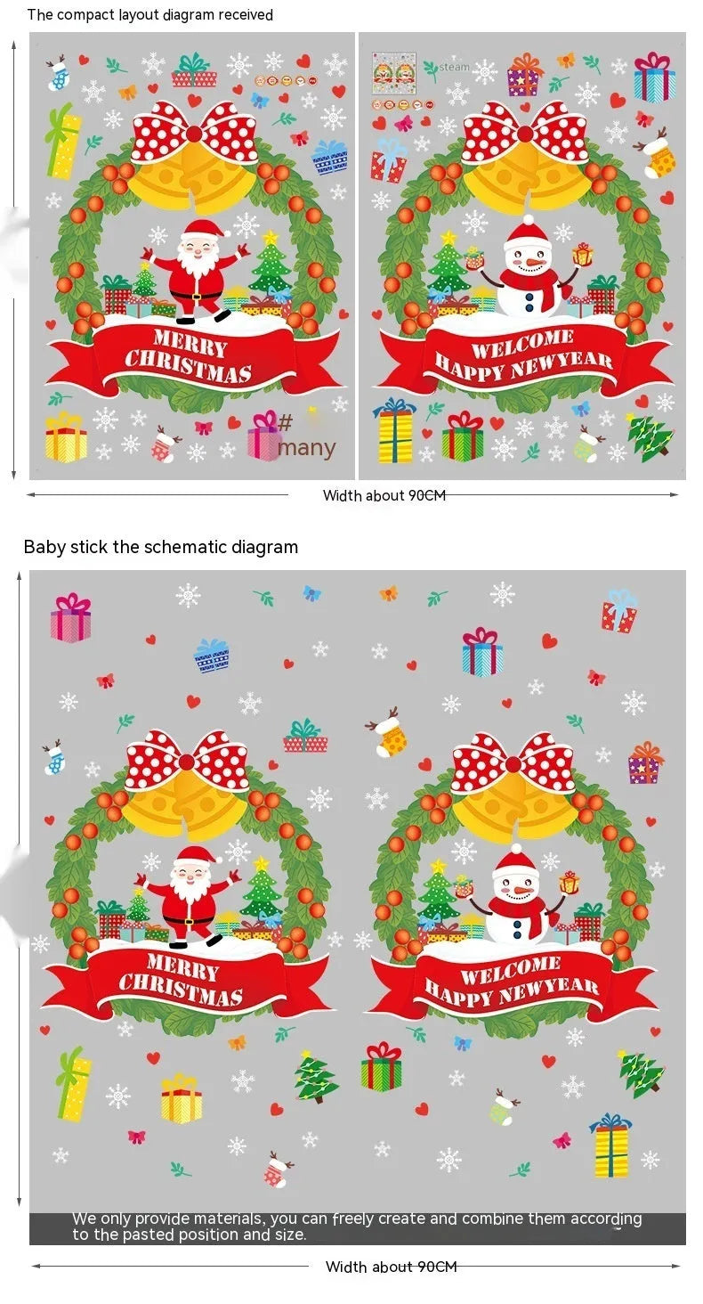 Two large colourful cartoon-patterned electrostatic PVC wall stickers for window decoration.