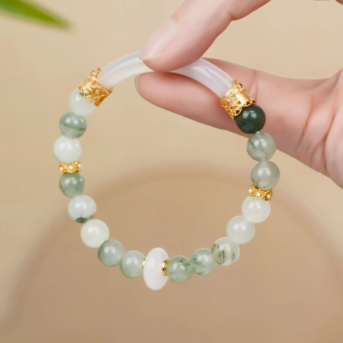 Emerald green Tian Shan Cui half bracelet with floating flower design for women