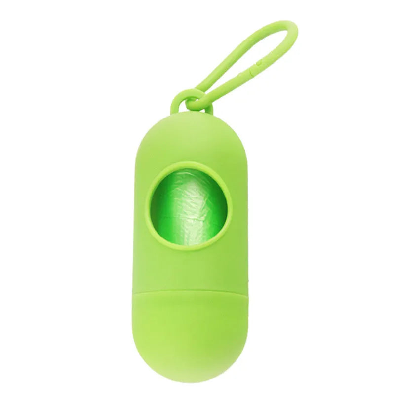 Small rectangular dog poop bag holder with a side hook and Velcro strap base.