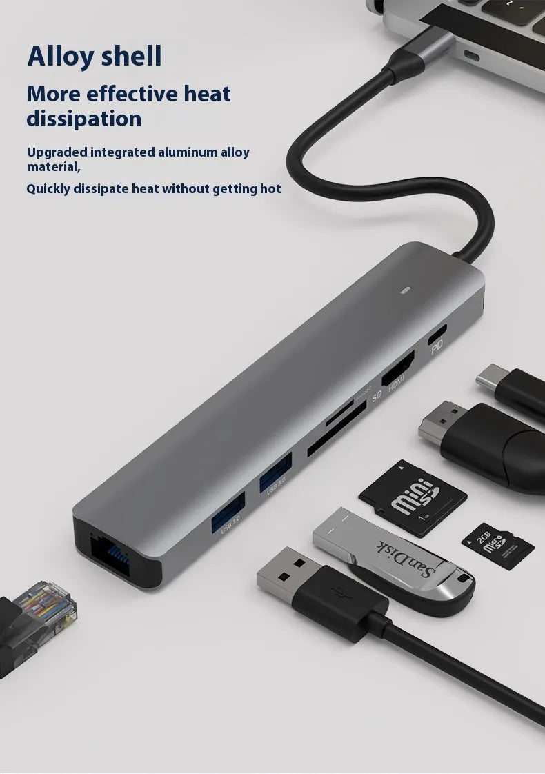 LQT-LH07 7-in-1 card reader USB hub for laptop and desktop expansion.