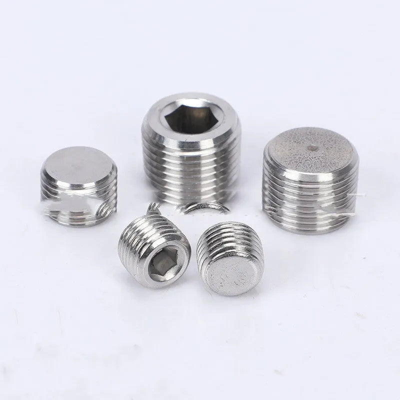 Stainless steel hexagon pipe plug with 3/8 inch threads for bulkhead fittings