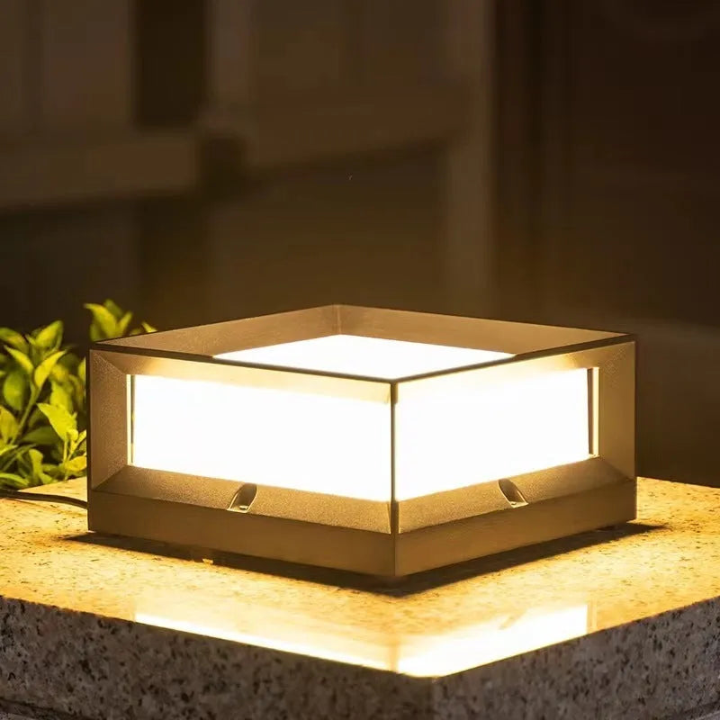 Aluminium solar-powered LED column light for outdoor wall or door mounting.