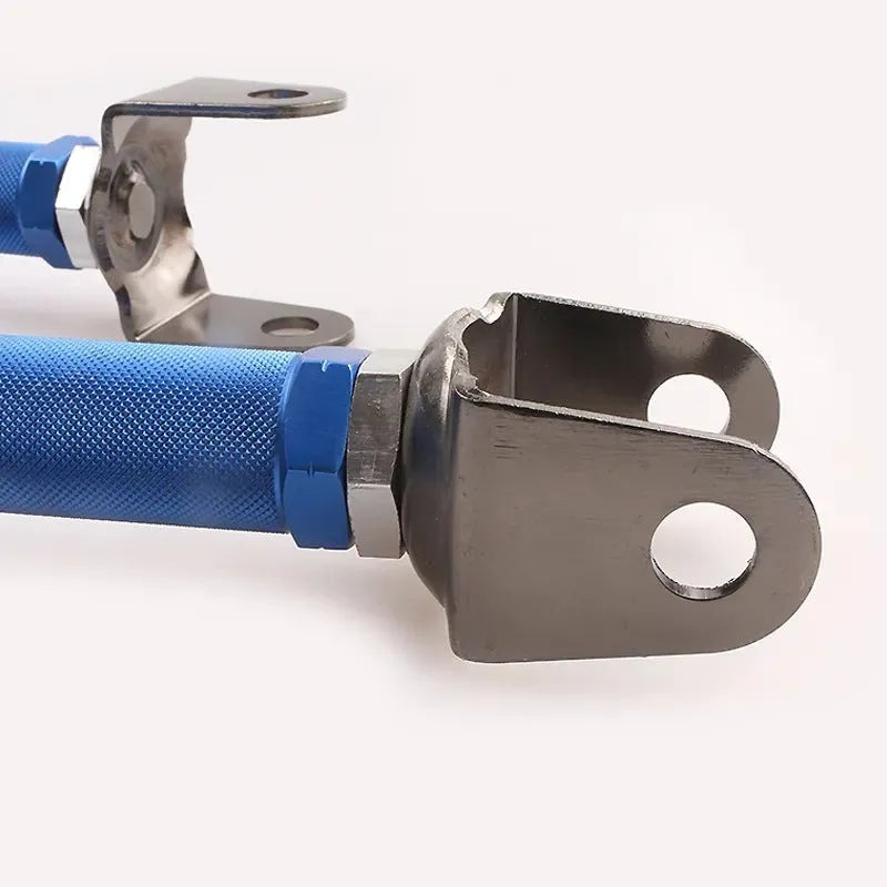 Blue aluminium alloy pull rod rear wheel recliner for Honda Civic EP3 car modification.