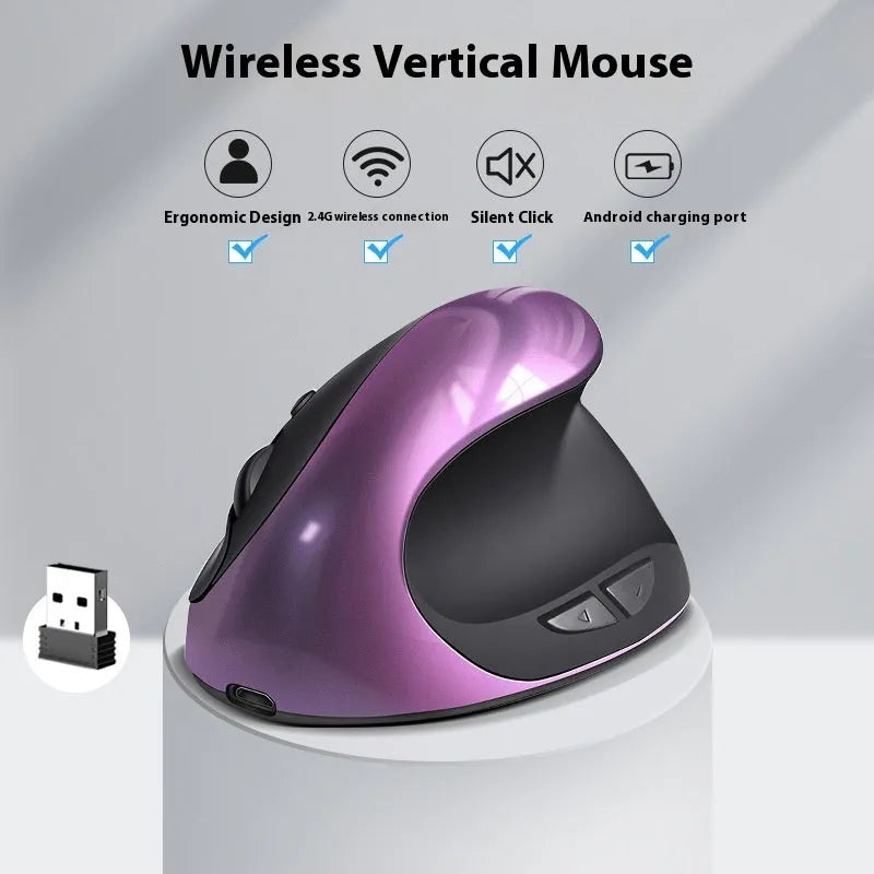 Black vertical ergonomic mouse shown from the side, highlighting its angled grip design.