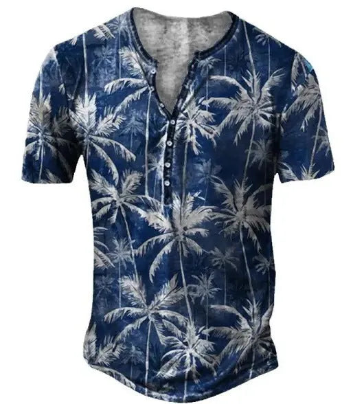 Men's short sleeve sport shirt with 3D printing design and lapel buttons in bird eye polyester fabric