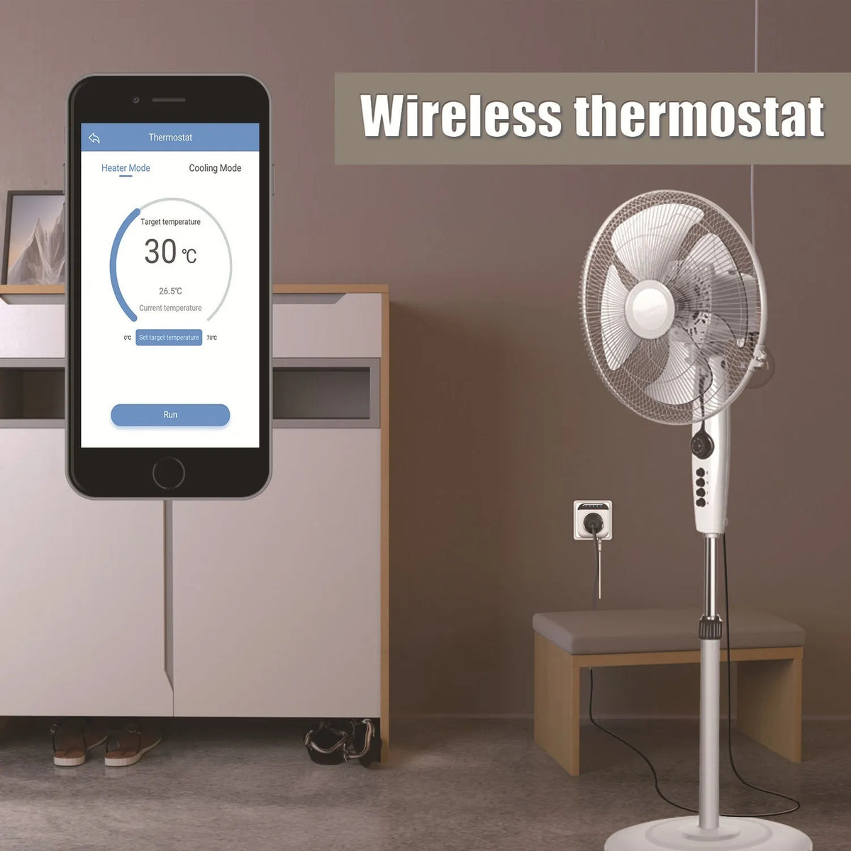 White Tuya WiFi smart temperature control socket with temperature sensor probe for US electrical outlets