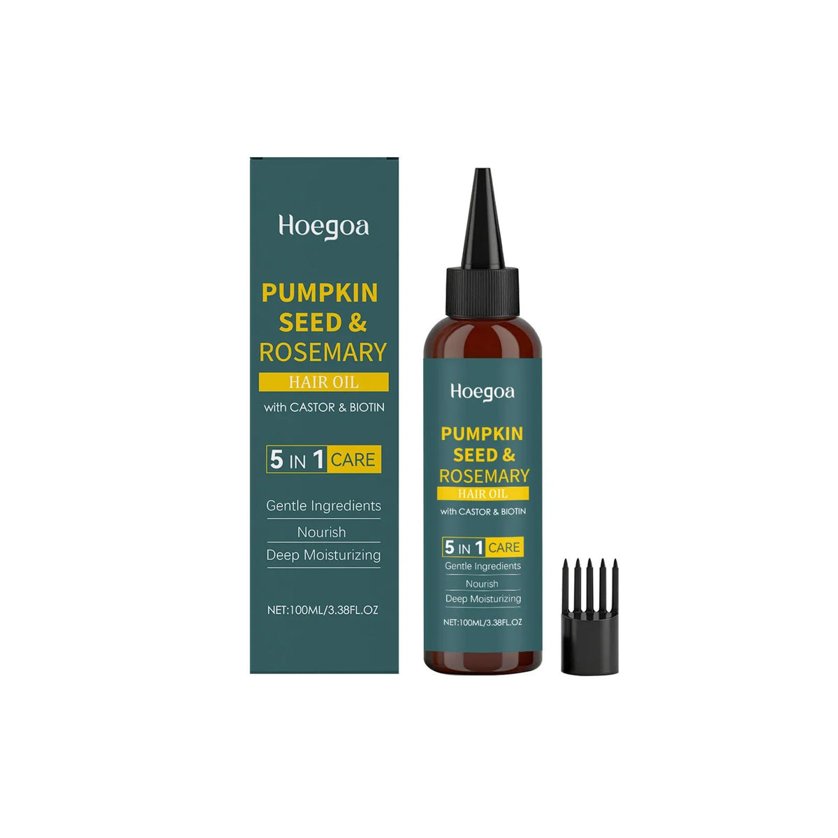 Rosemary hair essential oil 100ml bottle with pointed nozzle and hair comb