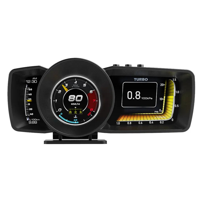 A600 car monitor with OBDII connection cable and dashboard mounting accessories