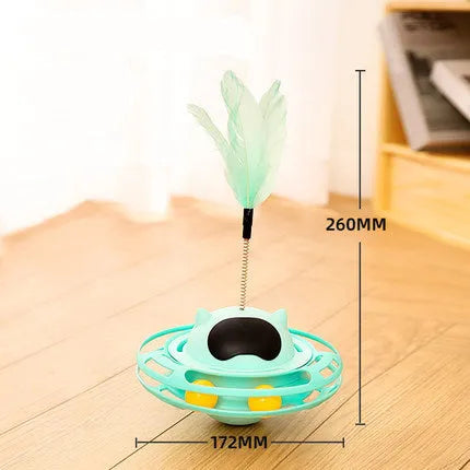 Pink cat tumbler turntable toy with rotating stick on 17 cm diameter platform